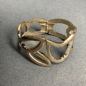 Abstract Open Leaf Bracelet 7 In As Is Silver Hinged Cuff Modern Style Chic Glam